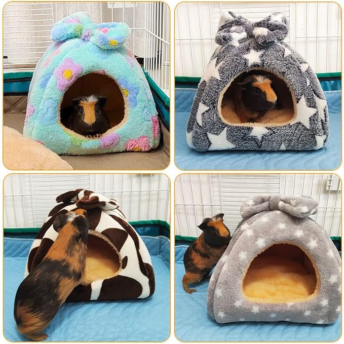 Guinea Pig Bed, Guinea Pig Hideout House Accessories Warm Bed for Small Animals Hamsters Chinchillas Dwarf Bunnies Hedgehogs. M, Green Flower