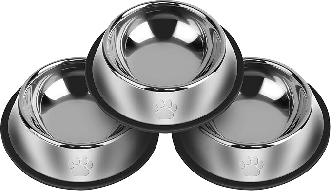3Pcs Stainless Steel Dog Bowls Set with Dog Paw Pattern- Non-Slip Food and Water Bowl 13 Oz - Dishwasher-Safe, Rust Resistant Metal Pet Bowls for Small/Medium/Large Sized Pets