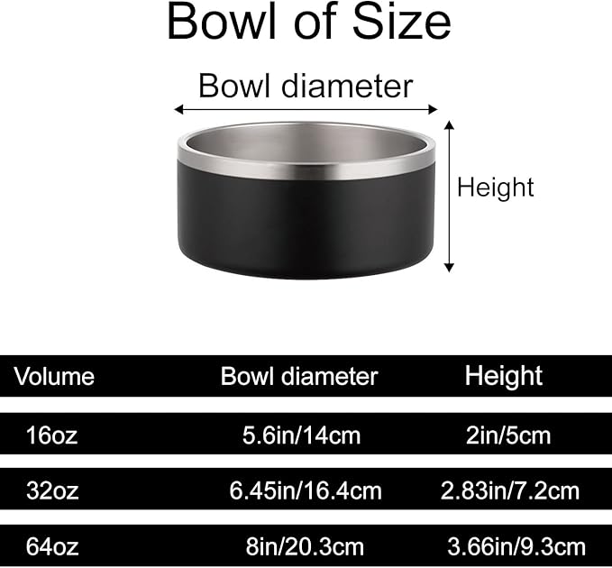 Custom Personalized Dog & Cat Bowls - Stainless Steel Non-Slip Water & Food Dishes - Easy to Clean, Dishwasher Safe - Small, Medium, Large Sizes (Black)