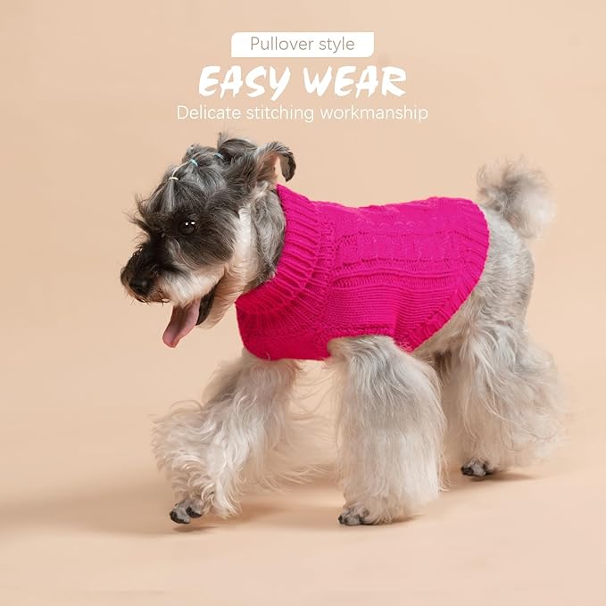 BINGPET Thermal Knitted Dog Sweater for Small Medium Large Dogs,Winter Dog Cat Coat Warm Sweartershirts Outfits,Classic Cable Knit Turtleneck Pullover Dog Jumper Coat Warm Sweartershirts(Rosered,XS)