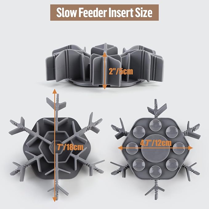 Dog Slow Feeder Insert, Adjustable Silicone Slow Feeding Dog Bowls Insert with 9 Suction Cups, Anti-Choking, Adjustable Length 4.7-7 Fits Ceramic/Stainless Steel Bowl for Different Dogs (Grey)