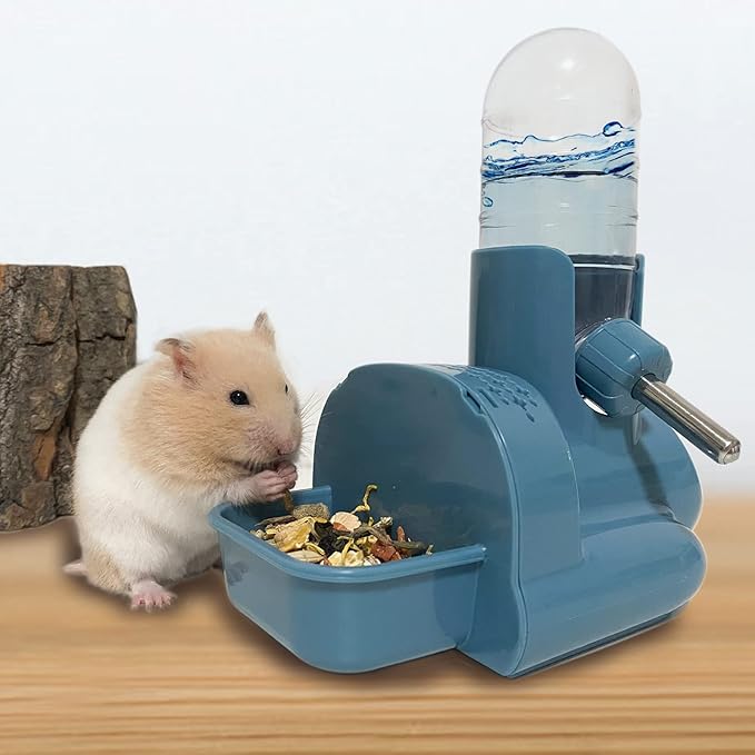 VANNON 3 in 1 Hamster Water Bottle No Drip Small Animal Water Bottle Automatic Bottle Dispenser with Food Container Base Hut and Hideout Base 4oz/120ml,Leekproof, BPA Free