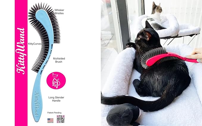 (Blue) Cat Brush is Designed for Comfort, Created for Results. This innovative grooming brush features multi contoured shapes that gently adapt to your cats body for a stress free grooming.