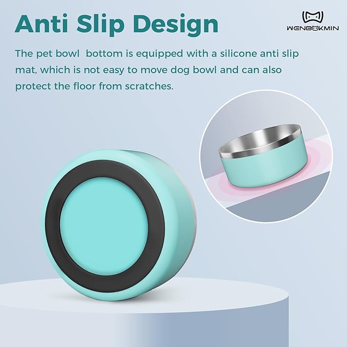 Dog Bowl, Stainless Steel Dog Food and Water Bowl with Non Slip Quiet Bottom, Easy to Clean, Dishwasher Safe, 40oz, Mint Green