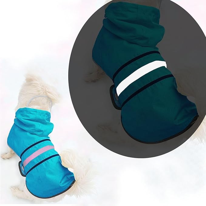 Dog Raincoat Waterproof Reflective Slicker - Lightweight Breathable Hooded Poncho Rain Coat Jacket with Adjustable Belly Strap and Leash Hole for Small Medium Large Dogs (Blue, X-Small)