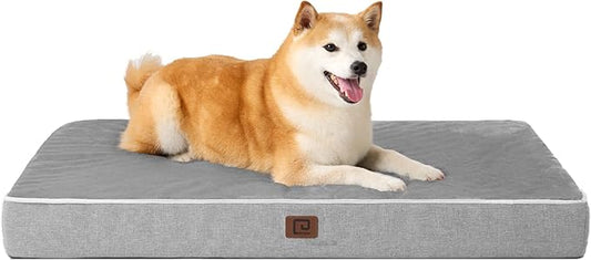 EHEYCIGA Waterproof Dog Bed Memory Foam 35x23, Orthopedic Dog Beds Mat for Large Dogs with Removable Cover, Grey