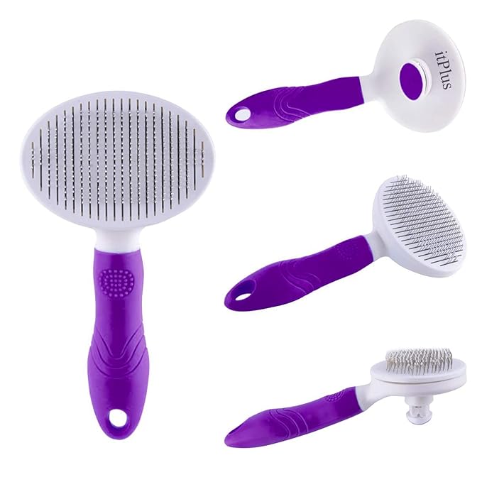 Cat Self Cleaning Slicker Brush, Pets Skin Friendly Grooming Tool for Shedding Massages Dogs Cats Hair Brushes Easy to Remove Loose Undercoat with Long or Short Hairs for Pet All Hair Type-UPGRADED