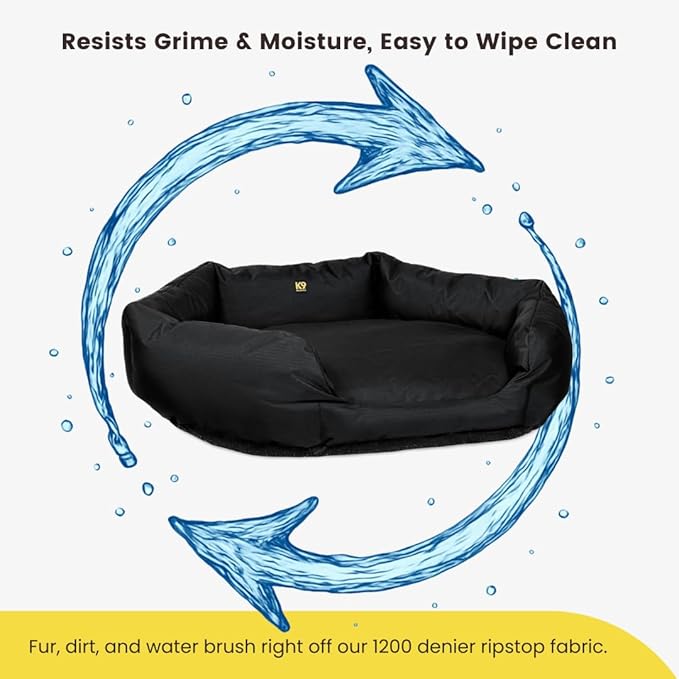 K9 Ballistics Tough Ripstop Oval Bolster Dog Bed, Calming Round Den Shape, Scratch Resistant, Machine Washable - Large, Titanium Premium Finish