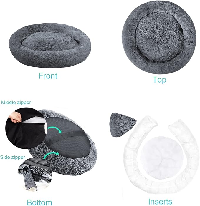 SAVFOX Plush Calming Dog & Cat Beds - Donut Shaped, Comfy Cuddler in Faux Fur, Washable, Multiple Sizes XS-XXL