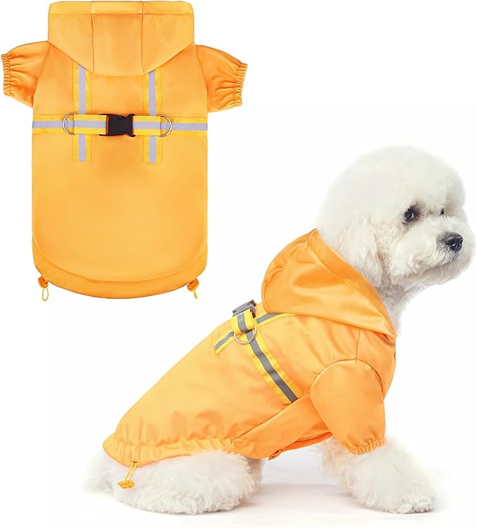 BEAUTYZOO Dog Raincoat with Harness Built-in for Small Medium Dogs and Puppies Boys Girls, Dog Rain Jacket Hooded Slicker Poncho Waterproof Reflective Dogs Clothes for Winter Cold Rainy Snowy Days, S