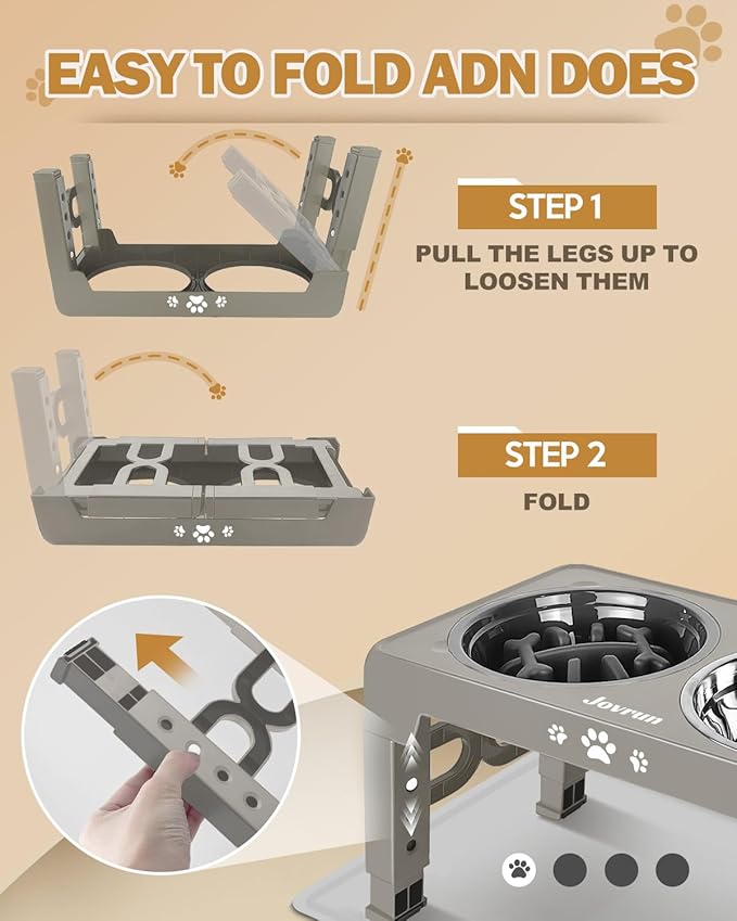 Elevated Dog Bowls, Dog Feeder with 2 Stainless Steel Dishes &1 Slow Feeder Bowl, 5 Heights Adjustable Raised Stand for Medium Large, Food Dishes with Non-Slip Feet