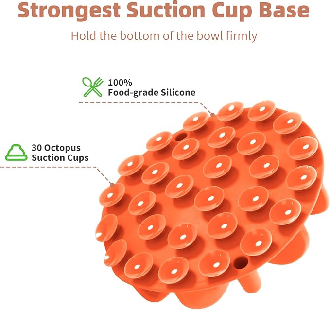 Jaoul Slow Feeder Dog Bowls Insert, Puzzle Slow Feeder Insert with 30 Octopus Suction Cups for Small Medium Large Size Dog Food Bowl (4.72 inch, Orange)