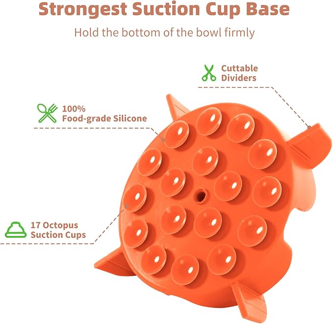 Jaoul Slow Feeder Dog Bowls Insert, 5.4 Inch Cuttable Slow Feeder Insert with 17 Octopus Suction Cups for Small Size Dog Food Bowl (Small, Orange)
