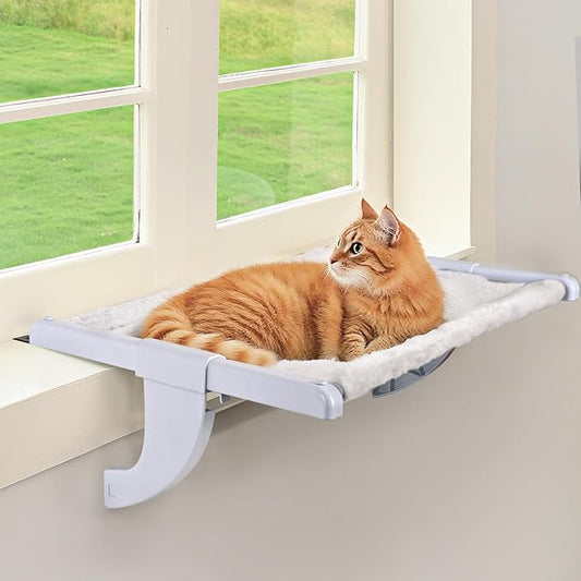 Window Sill Mount Cat Perch for Indoor Cats, One-Step Sliding Clamping Slot Adjustment Cat Hammock with Washable Cover, No Suction Cups Pet Bed for Windowsill & Bedside (XL)
