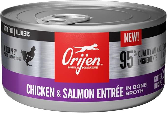 ORIJEN Premium Pate Wet Kitten Cat Food in Bone Broth Chicken & Salmon Entrée 3oz Cans (24 Count)