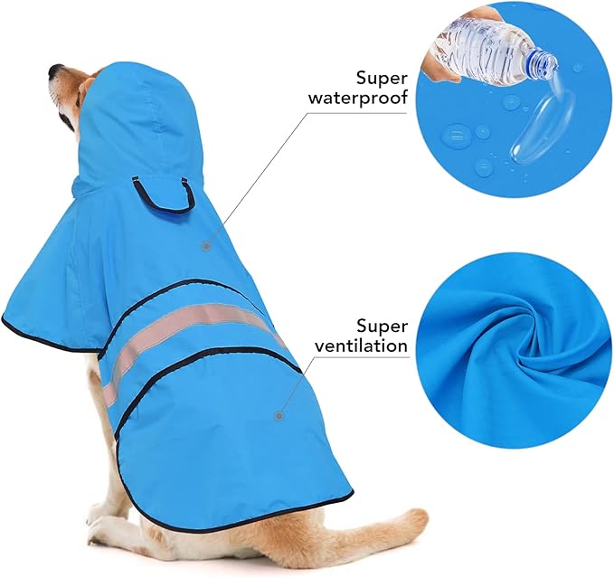 Weesiber Dog Raincoat, Waterproof Dog Rain Jacket with Leash Hole, Reflective Puppy Rainwear Hooded Pet Poncho Slicker for Walking (S, Blue)