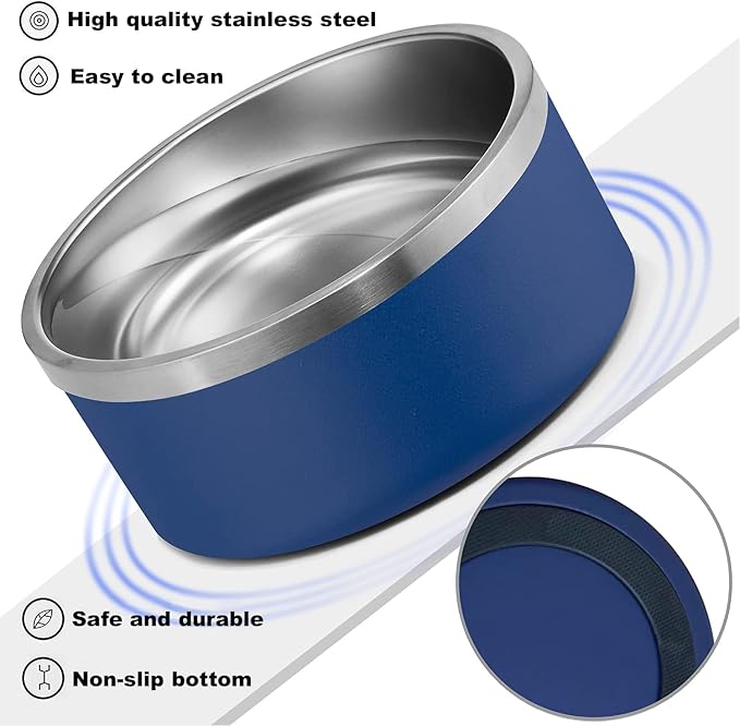 Custom Personalized Dog & Cat Bowls - Stainless Steel Non-Slip Water & Food Dishes - Easy to Clean, Dishwasher Safe - Small, Medium, Large Sizes (Blue)