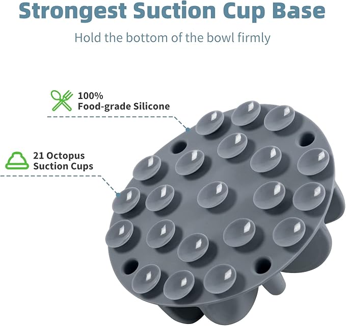 Jaoul Slow Feeder Dog Bowls Insert, Puzzle Slow Feeder Insert with 21 Octopus Suction Cups for Small Breed Dog Food Bowls (4 inch, Grey)