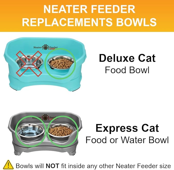Neater Pet Brands 1 Cup (8 oz.) Shallow Stainless Steel Cat Bowls, 1 Single Neater Feeder Replacement Bowl (Express & Deluxe), Metal Cat Dishes for Food and Water, Whisker Friendly, Dishwasher Safe
