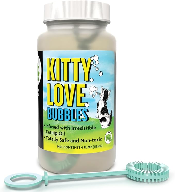 Kitty Love Bubbles: 2 Pack Catnip Scented - 4oz Bottles, Catnip Infused Long Lasting Bubbles for Cats, Non-Toxic & Allergen-Free, Combine Toy & Treat
