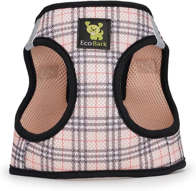 EcoBark Step in Dog Harness - Reflective and Adjustable Body Halter Vest - Soft Mesh Harness (Beige Plaid)