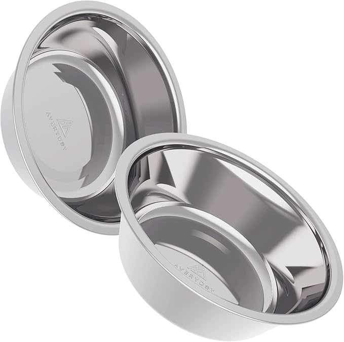 AVERYDAY 46oz Stainless Steel Dog Bowls Set, 2 Pack for Replacement Dogs Bowl Stand, 5.7 Cups Metal Dog Bowls, 7 Inch Medium Dogs Water Bowl for Raised Feeder with Opening 7.09-7.24"