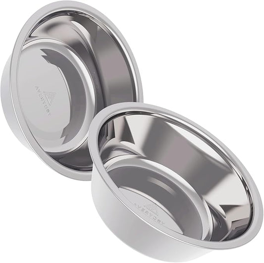AVERYDAY 48oz Stainless Steel Dog Bowls Set, 2 Pack for Replacement Dogs Bowl Stand, 6 Cups Metal Dog Bowls, 8 Inch Medium Large Dogs Water Bowl for Raised Feeder with Opening 7.24-7.48"