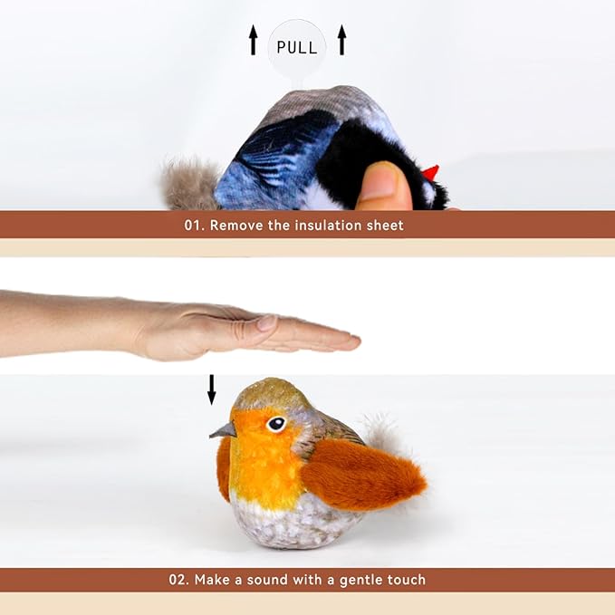 Catnip Cat Toys Satisfy Cat's Natural Hunting Instintion for Indoors Cats Feather Toys Interactive with Lifelike Chirp Sound Chirping Bird Kitten Toy Real Feather(Green Bird)