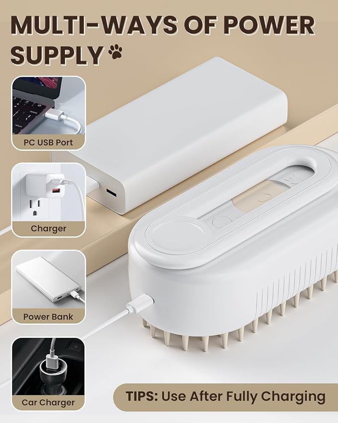 Cat Steam Brush for Shedding, Pet Steam Brush for Cats and Dog, 4 in 1 Rechargeable Cat Hair Brush, Spray Anti-Static, Massage, Cleaning, Shedding & Combing All In One, for Long & Short Haired Pets!