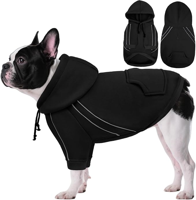 ASENKU Cozy Dog Hoodie,Soft Sweater with Adjustable Hood, Back Pocket and Leash Access Hole,Warm Reflective Sweatshirt for Cold Weather(Black,M