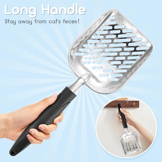 Cat Litter Scoop,Mesh Shovel,Stainless Steel Metal Scoop,Poop Sifting,Mesh Shovel,Suitable for Cat Litter Box(Black)