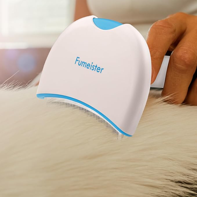 Pet Undercoat Deshedding Tool for Dogs - Wide Curved Undercoat Brush for Effortless Pet Deshedding, Loose Hair Remover for Dogs & Cats (White) (Blue)