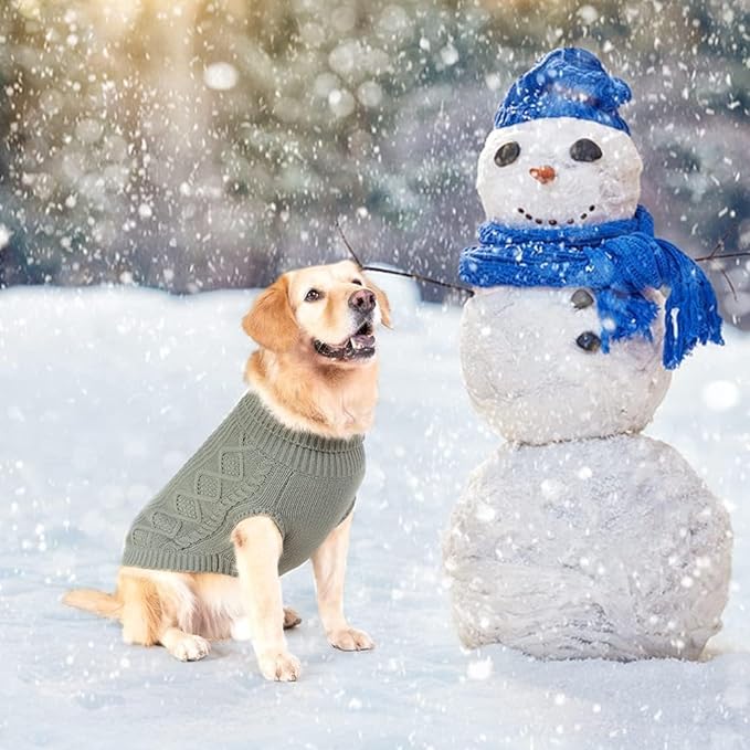 BINGPET Thermal Knitted Dog Sweater for Small Medium Large Dogs,Winter Dog Cat Coat Warm Sweartershirts Outfits,Classic Cable Knit Turtleneck Pullover Dog Jumper Coat Warm Sweartershirts