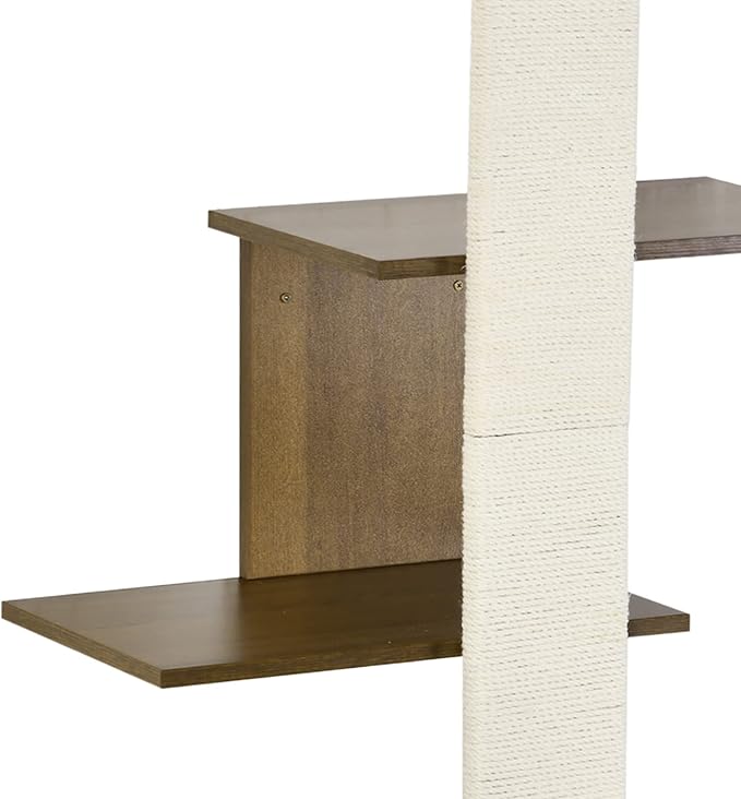 PawHut Wall-Mounted Cat Tree, 4-Layer Cat Wall Shelves Furniture with Scratching Board, Kitten Activity Center with Cushions, Natural