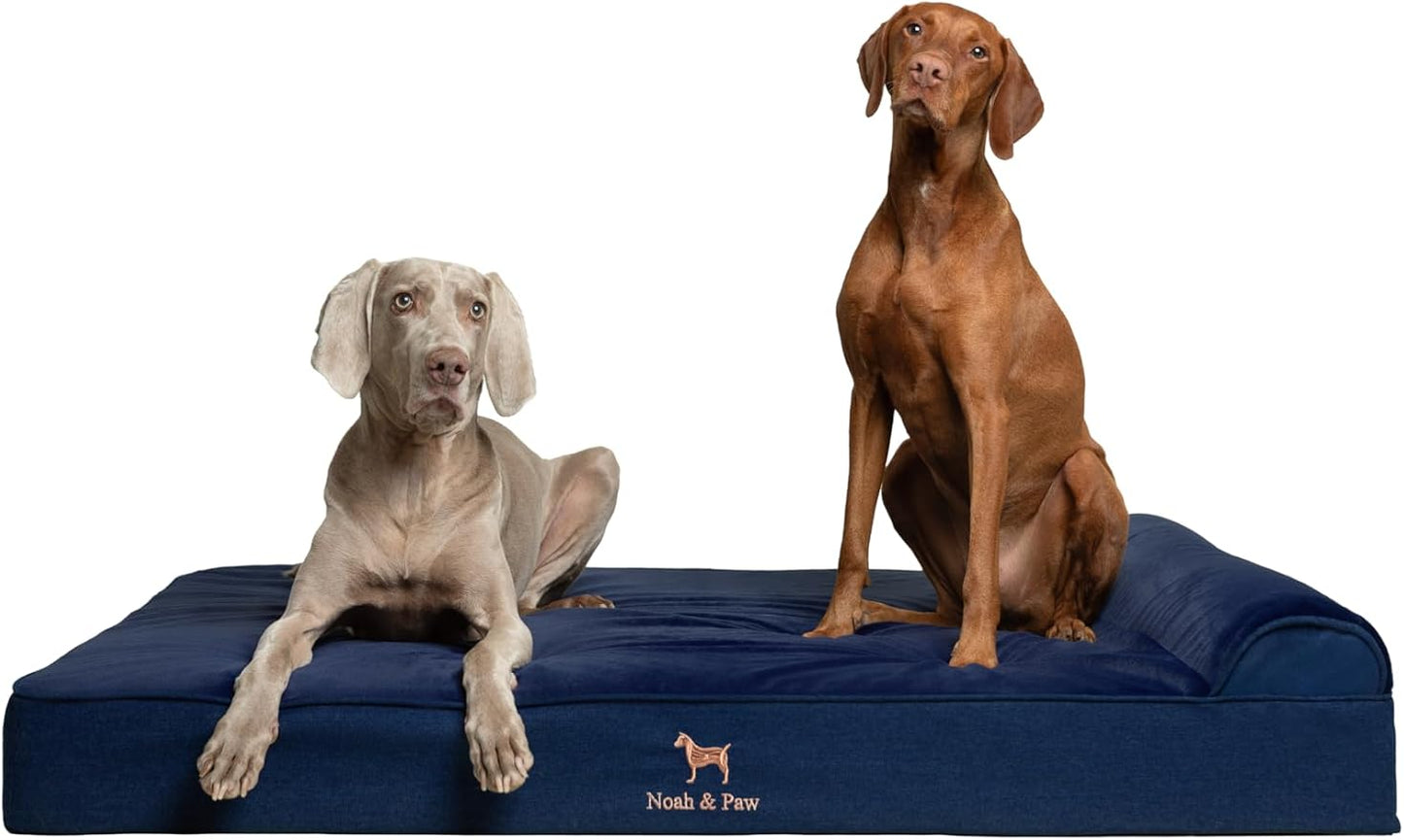 NOAH & PAW Giant Dog Bed XXL 55x45x9.5 Inch, Orthopedic Dog Beds, Eggshell Memory Foam Infused with Cooling Gel, Waterproof, Machine Washable, Includes Inner Cover (Denim Collection)