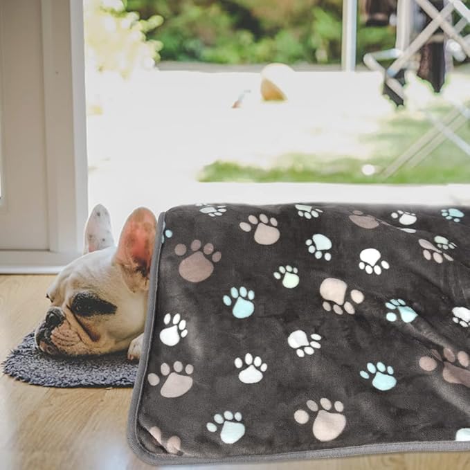 Rezutan Dog Blanket for Large Dogs, Upgraded 3 Pack Dog Cat Flannel Blankets Washable, Soft Pet Throw Cover Suitable for Kennel Crate Bed, Cute Paw Pattern, Grey, 31" x 41"