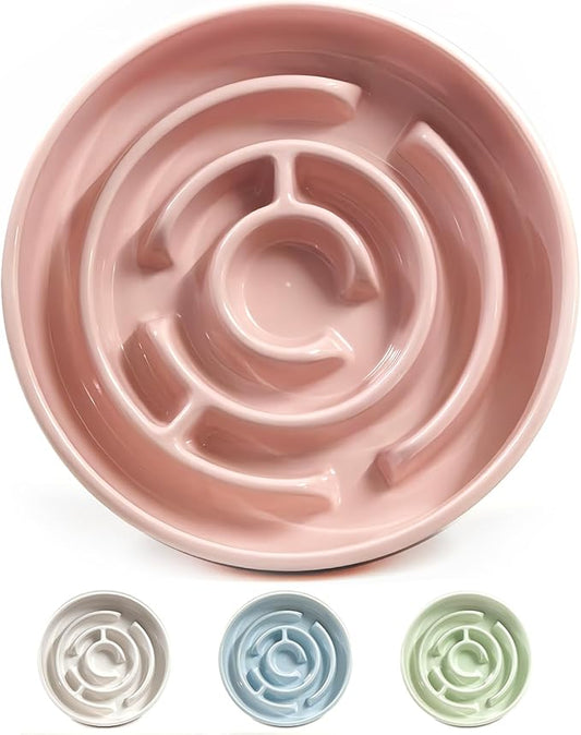 Slow Feeder Dog Bowls, Ceramic Dog Bowl with Anti-Slip, Slow Feeder & Non-Slip Design, Boredom and Anxiety Reducer, Suitable for All Breed Dogs and Cat (Ceramic-Pink)