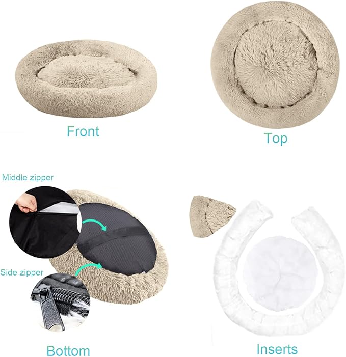 SAVFOX Plush Calming Donut Dog Beds for Small Dogs, Medium, Large & X-Large Breeds, Comfy Cuddler Dog Bed and Cat Bed in Faux Fur, Washable, Multiple Sizes S-XXL