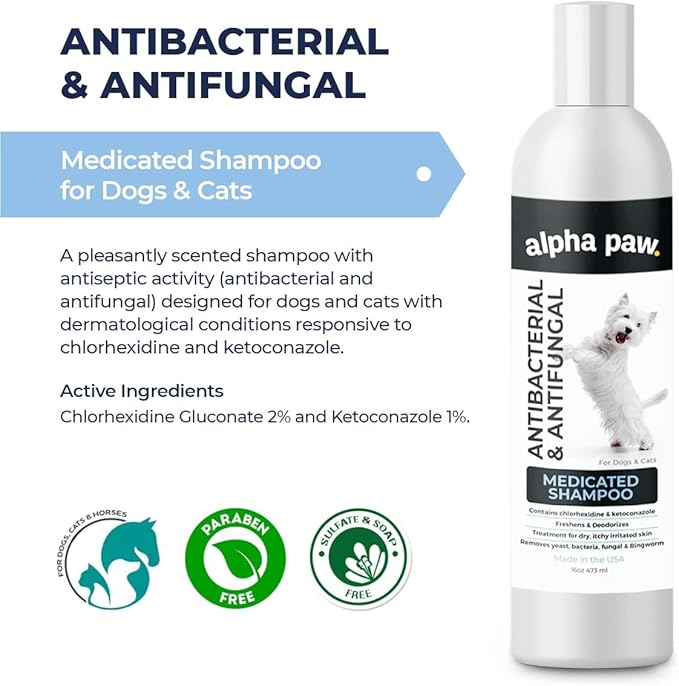 Smiling Paws Pet Medicated Shampoo for Dogs & Cats - Dog Shampoo for Smelly Dogs - Passionfruit Scent (16oz)