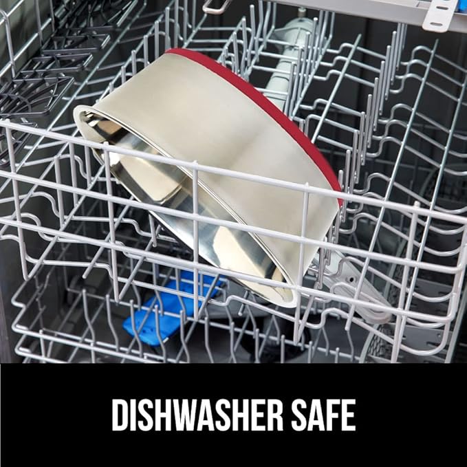 GORILLA GRIP Stainless Steel Metal Dog Bowl, Rubber Base, Heavy Duty Feeding Dish, Food Grade BPA Free, Less Sliding on Floors, Quiet Pet Bowl for Cats and Dogs, Holds 8 Cups (64 fl oz), Red