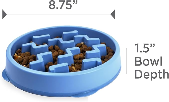 Outward Hound Medium Slow Feeder Bowl, Puzzle Maze for Fast Eaters, Small to Medium Dogs, Helps Prevent Bloat & Aid Digestion, Holds 2 Cups Wet or Dry Food, Non-Slip, Made Without BPA, Blue