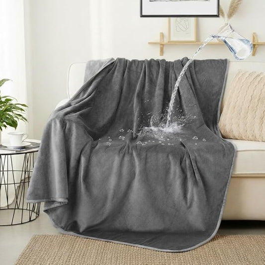 Waterproof Dog Blankets Dark Grey, 30"x40" Cat Blanket for Indoor Cats, Soft Fluffy Sofa Car Bed Protector, Reversible Leakproof Flannel Puppy Blanket for Small Medium Dogs