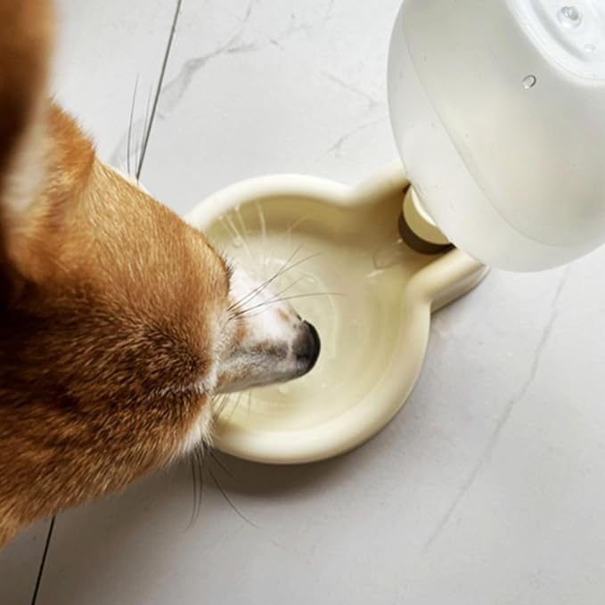 Portable Dog Water Bottle Dispenser, 17oz Dog Outdoor Water Bottle Bowl Foldable Pet Travel Eating Drinking Bottle Bowl (White, 16.9oz)