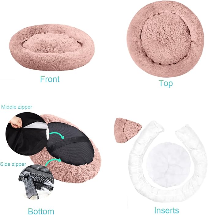 SAVFOX Plush Calming Dog & Cat Beds - Donut Shaped, Comfy Cuddler in Faux Fur, Washable, Multiple Sizes XS-XXL