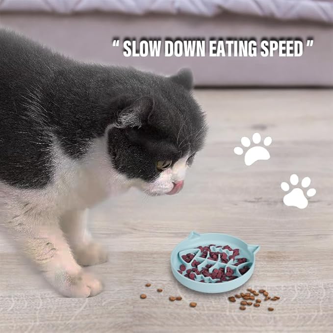 Silicone Cat Slow Feeder,Slow Feeder Bowl Wet Food with Suction Cups,Cat Interactive Toys,Effectively Reduce Overeating in Kitty (Blue+ Green, 1 Cup)