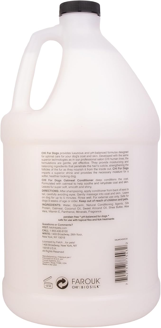 CHI for Dogs Oatmeal Conditioner - Professional Dog Grooming Formula for Sensitive Skin and Dry Coats - Moisturizing Gallon Size Wash for All Hair Types and Breeds, 128 Fl Oz