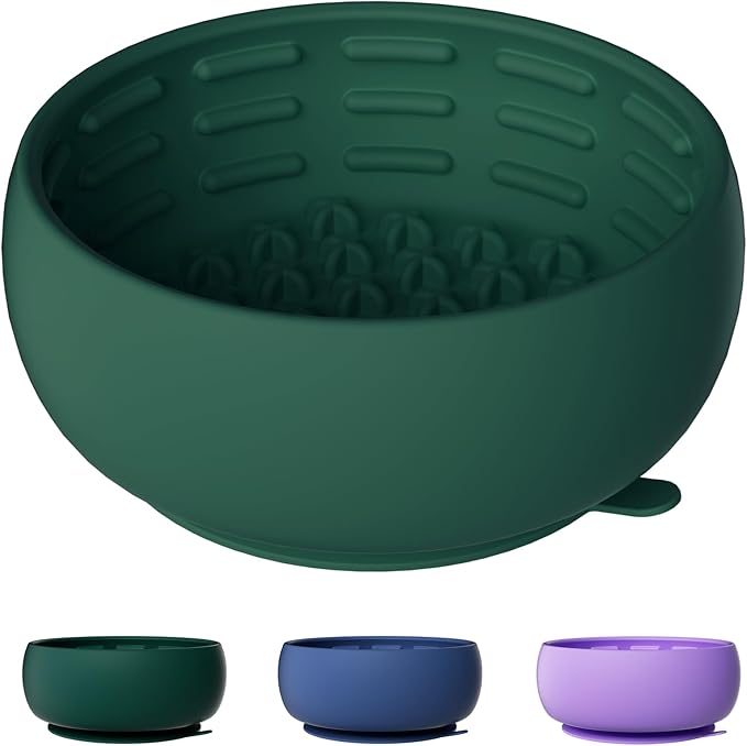 Deep Green Slow Feeder Dog Bowl for Large Breed & Puppies - Prevents Bloat & Improves Digestion - Non-Slip Dog Puzzle Toy with Suction, Made of Food-Grade Silicone