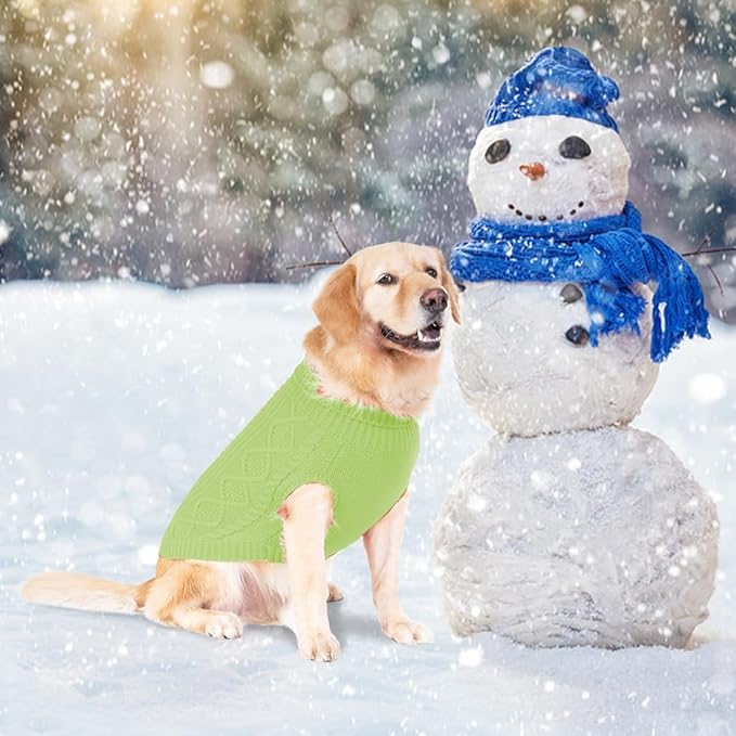 BINGPET Thermal Knitted Dog Sweater for Small Medium Large Dogs,Winter Dog Cat Coat Warm Sweartershirts Outfits,Classic Cable Knit Turtleneck Pullover Dog Jumper Coat Warm Sweartershirts