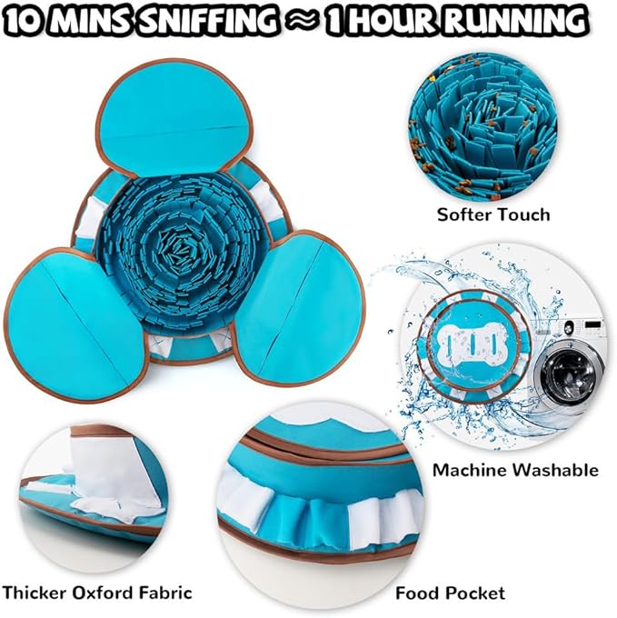 AWOOF Pet Snuffle Mat for Dogs, Interactive Feed Game for Boredom, Encourages Natural Foraging Skills for Cats Dogs Bowl Travel Use, Dog Treat Dispenser Indoor Outdoor Stress Relief (Blue)