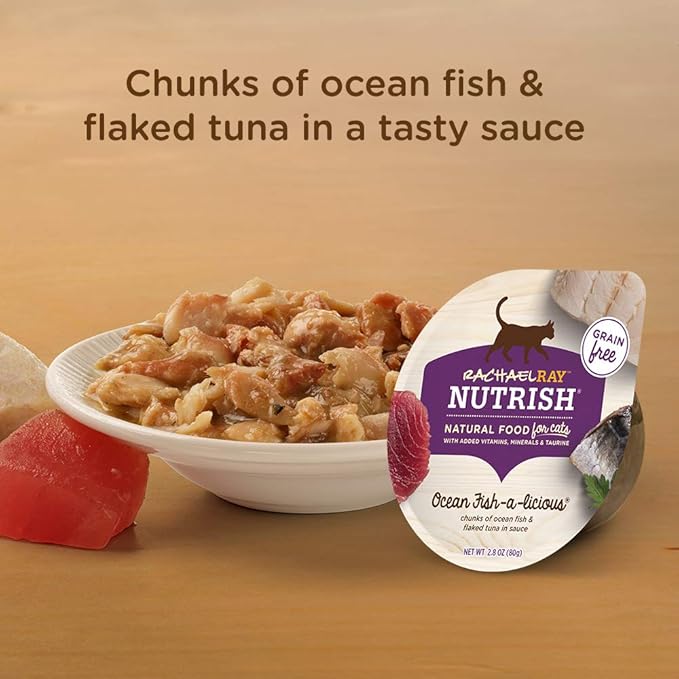 Nutrish Rachael Ray Natural Wet Cat Food, Ocean Fish-A-Licious Recipe, 2.8 Ounce Cup (Pack of 12), Grain Free